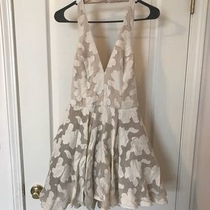 bebe Beige and White Floral Textured Mini Dress